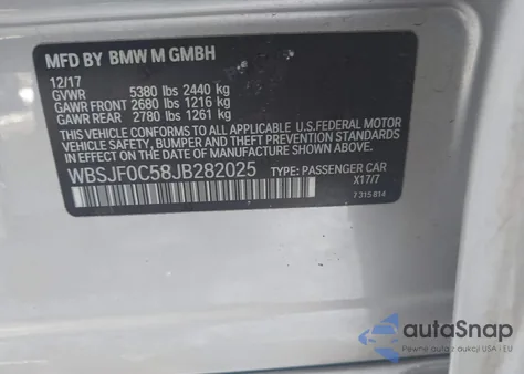 2018 BMW M5 z USA, uszkodzony, nr VIN WBSJF0C58JB282025